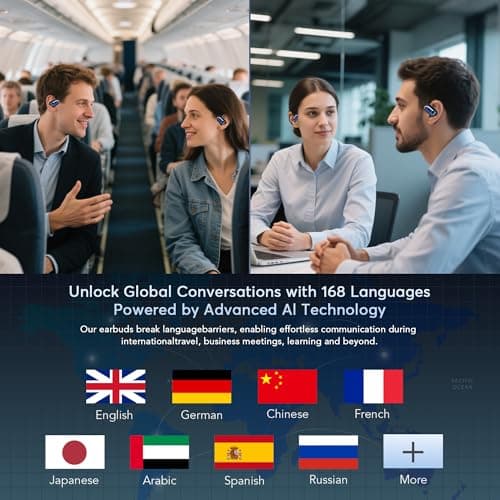 168 Languages AI Translation Earbuds - Bluetooth 5.4 Headphones Translator for Travel and Business
| 168 Languages AI T