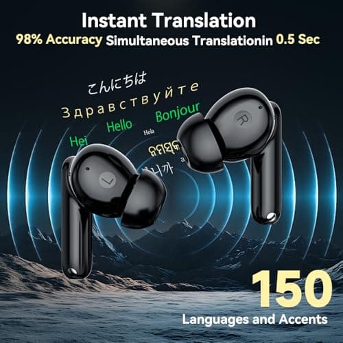 3-in-1 Fast Translation Earbuds 150 Languages & Accents for Real Time Spanish Translation Fit iOS & Android, 2-Year Subs