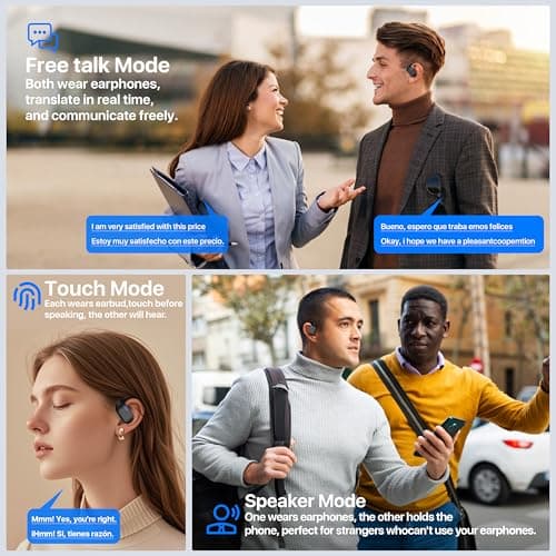 OWS Real-Time Translation Earbuds for Travel Business Learning, Black - 144 Languages & Accents Support