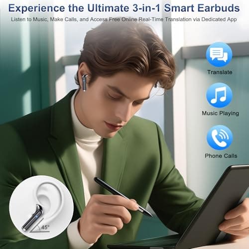 AI Translation Earbuds 164 Language Translator Earbuds for Travelers Businessmen and Students with Bluetooth 5.4 and 6 T