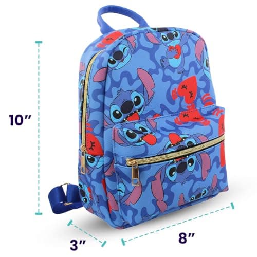 Disney Stitch with Hearts Mini PU Leather Backpack Purse for Girls with Adjustable Straps - Blue, One Size