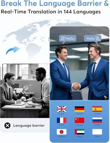 AI Translation Earbuds Real-Time, 144 Languages & Accents | 3-in-1 Open Ear Wireless Earbuds | Ideal for Travel & Busine