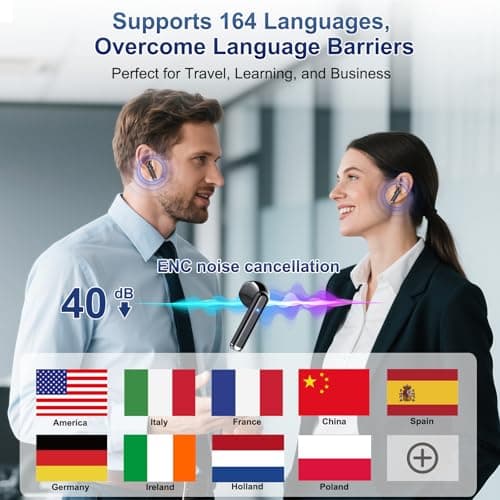 AI Translation Earbuds 164 Language Translator Earbuds for Travelers Businessmen and Students with Bluetooth 5.4 and 6 T