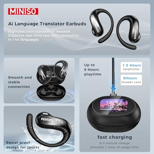 MINISO MS188 Ai Language Translator Earbuds, Real Time Translator Earbuds, for Travelers & Business Professionals, Suita