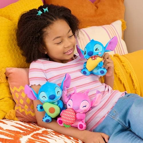Disney Stitch Small 7-inch Plush Stuffed Animal Toys for Kids Ages 2 Up with Taco Scene Just Play