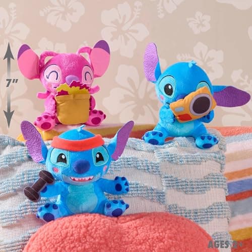 Disney Just Play Stitch Small 7-inch Plush with Barbell, Soft Material, Kids' Toy