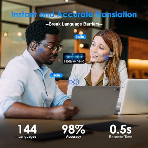 AI Translation Earbuds with 144 Language Support for iPhone and Android Users(Black)  
Real-Time 144 Language Translator