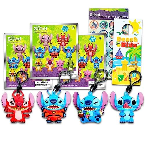Disney Stitch Blind Bags for Kids, Boys, Girls - 3 Pack Party Favors with Keychain | Clip on Bags for Kids' Parties, Col