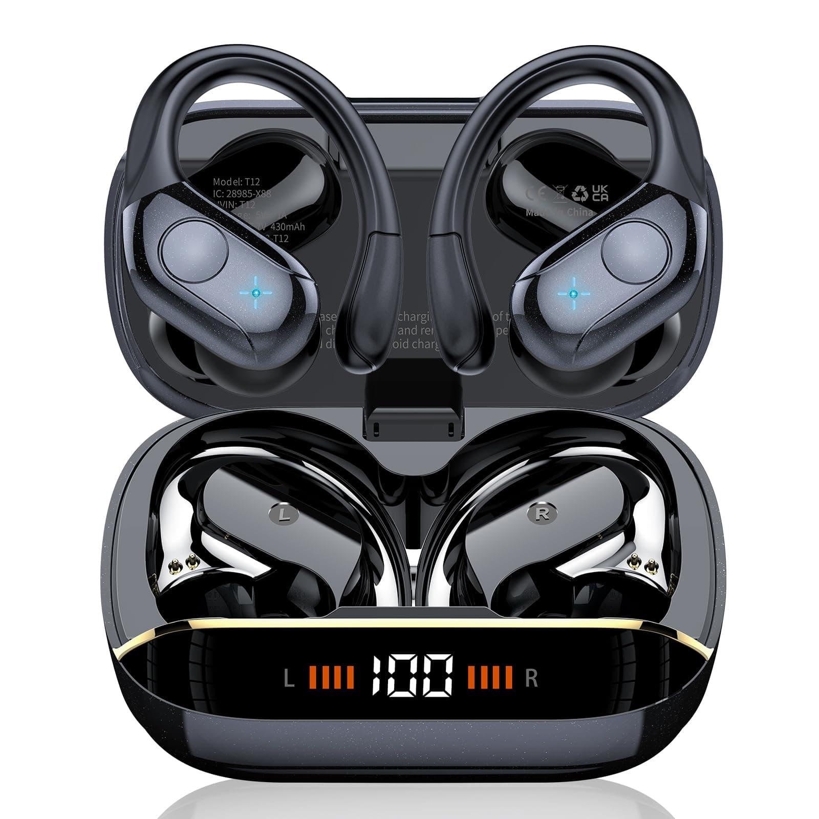 Wireless Earbuds Bluetooth 5.4 Headphones with 4 ENC Mic and LED Display for Running Black
| IP7 Waterproof Bluetooth E