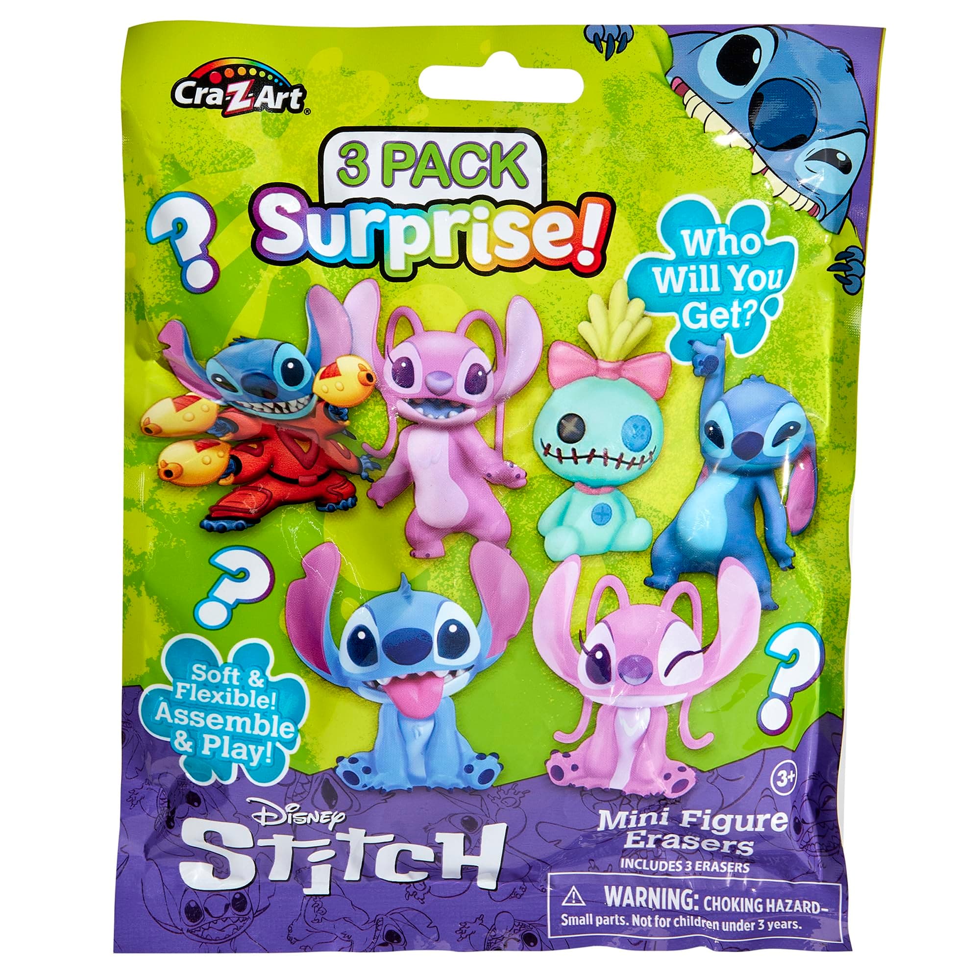 Stitch Surprise 3 Pack Mini Figure Erasers - Great for Back to School Kids Toy