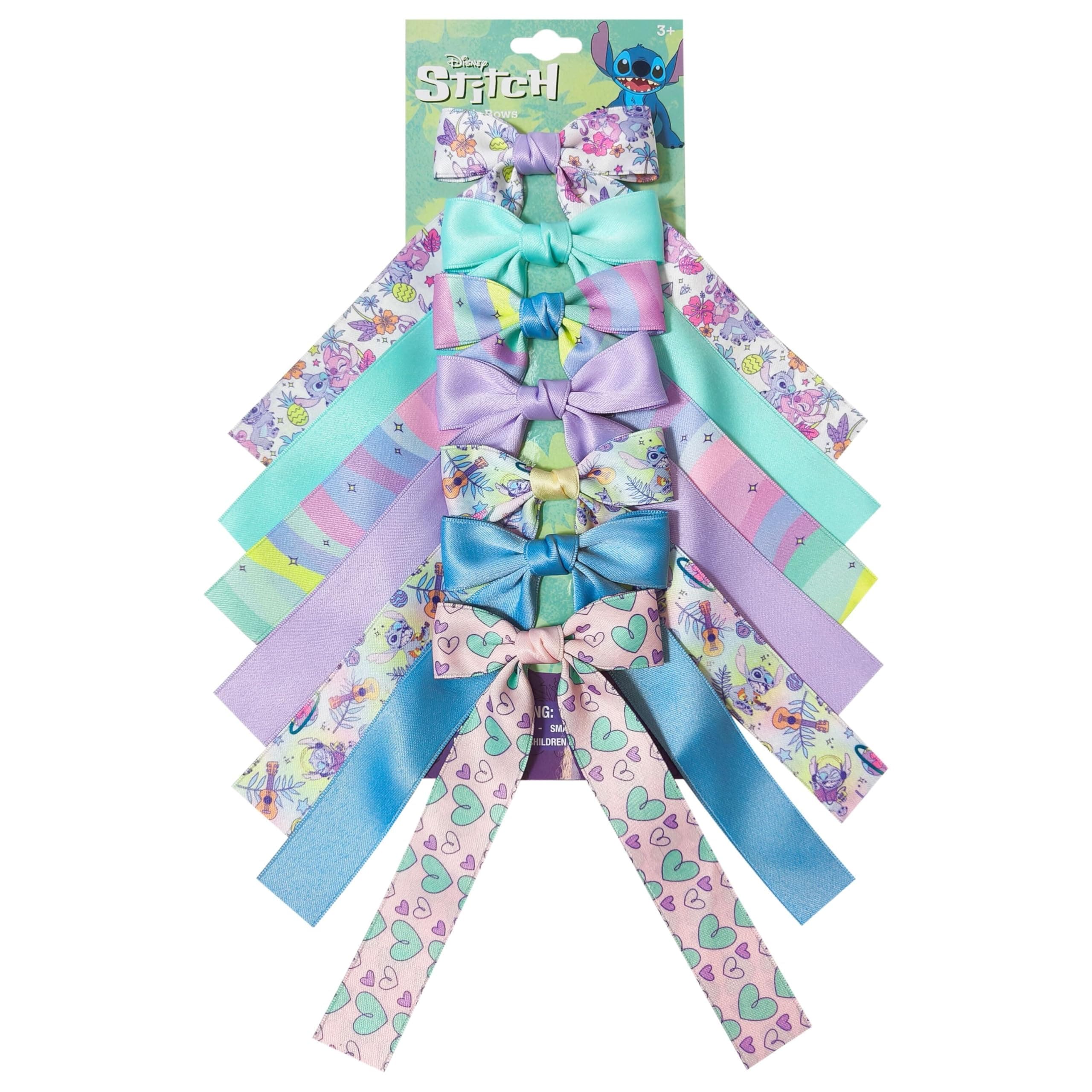 LUV HER Disney Lilo & Stitch Printed Long Tail Hair Bow Set for Girls - Cute Hair Accessories for Kids Ages 3+ - Perfect