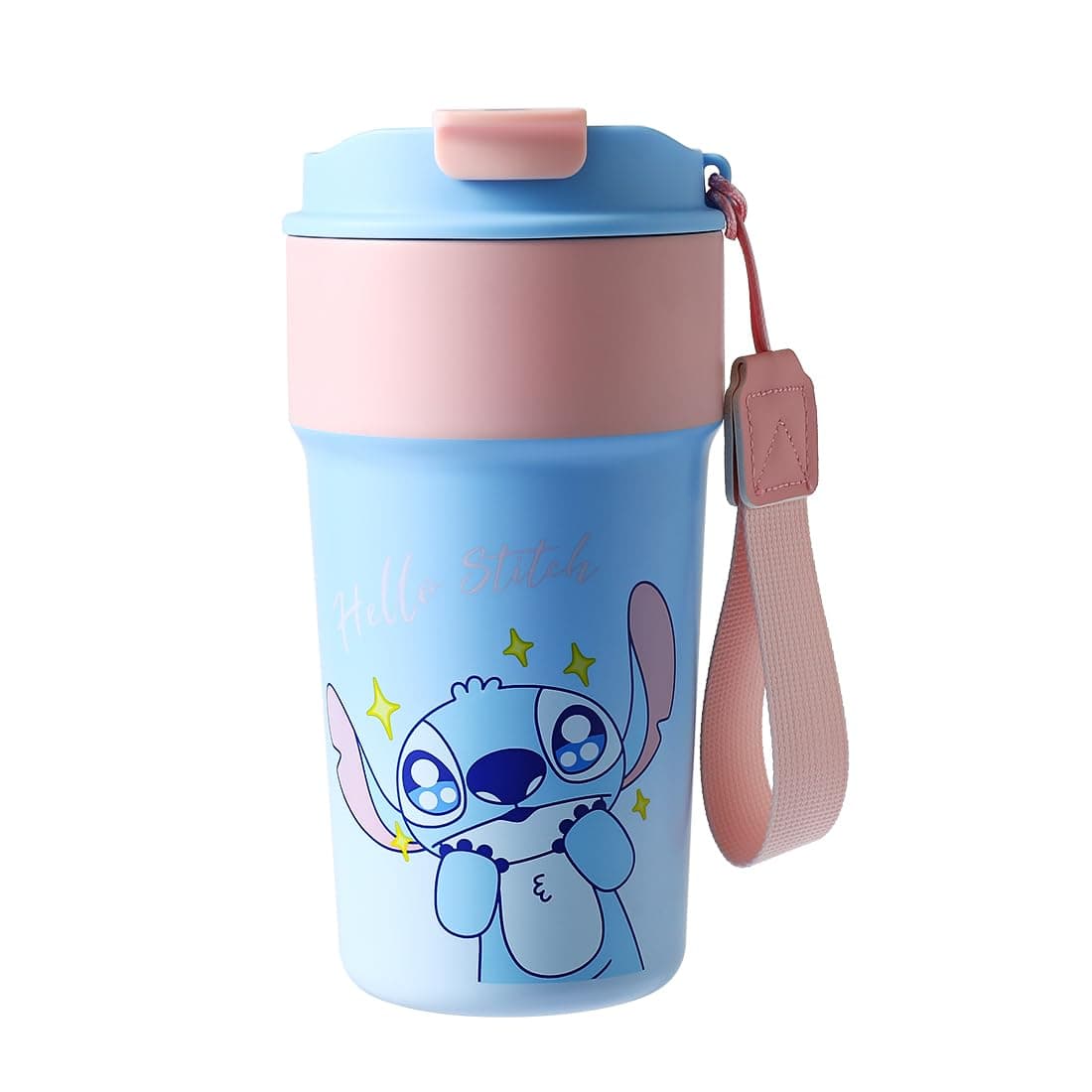 MINISO Disney Stitch Insulated Water Bottle For Home And Office 500mL Cute Mug With Lid And Rope Handle