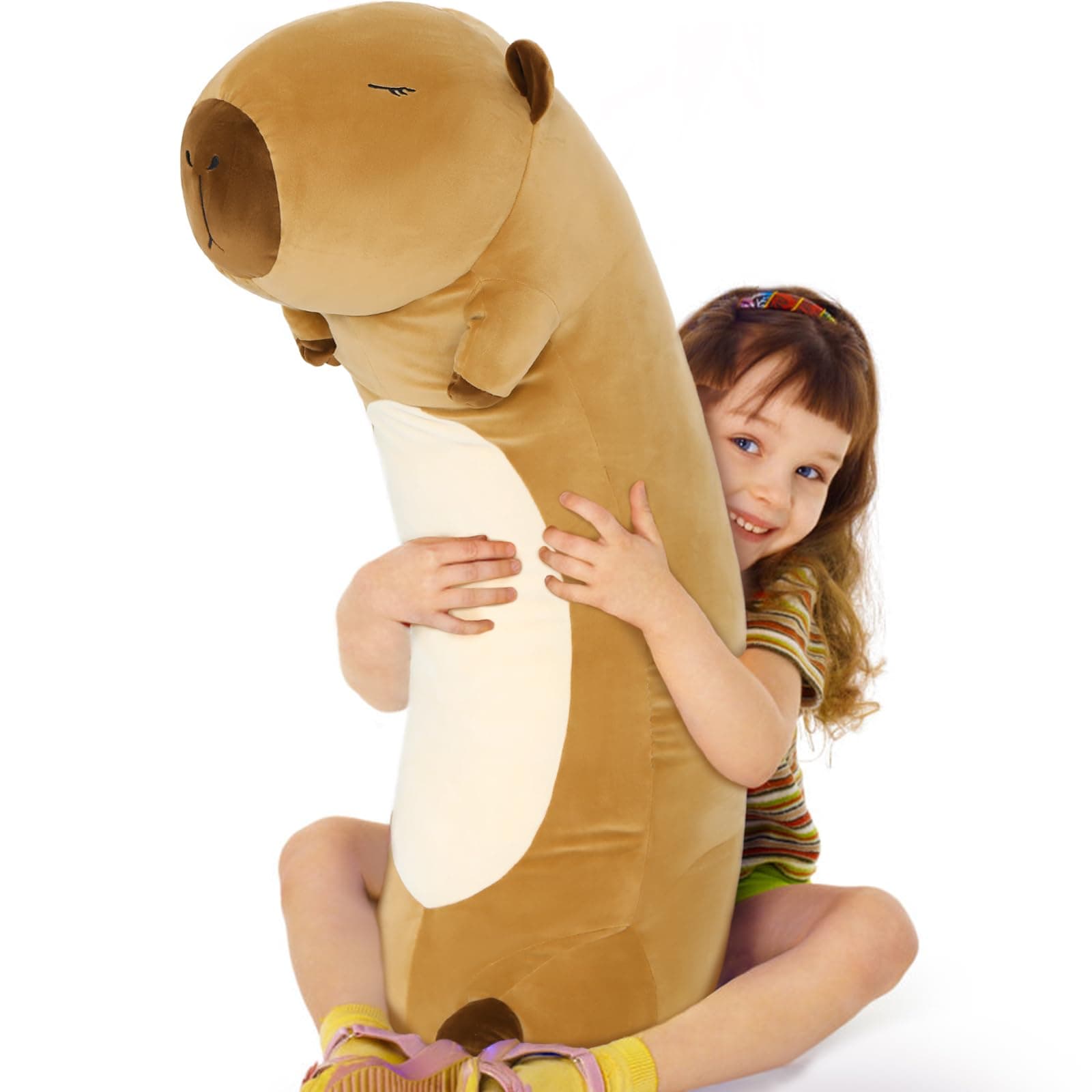 Tezituor Long Capybara Plush Body Pillow, Soft Sleeping Throw Pillow for Kids, Cute Capybara Stuffed AnimalBirthday Chri