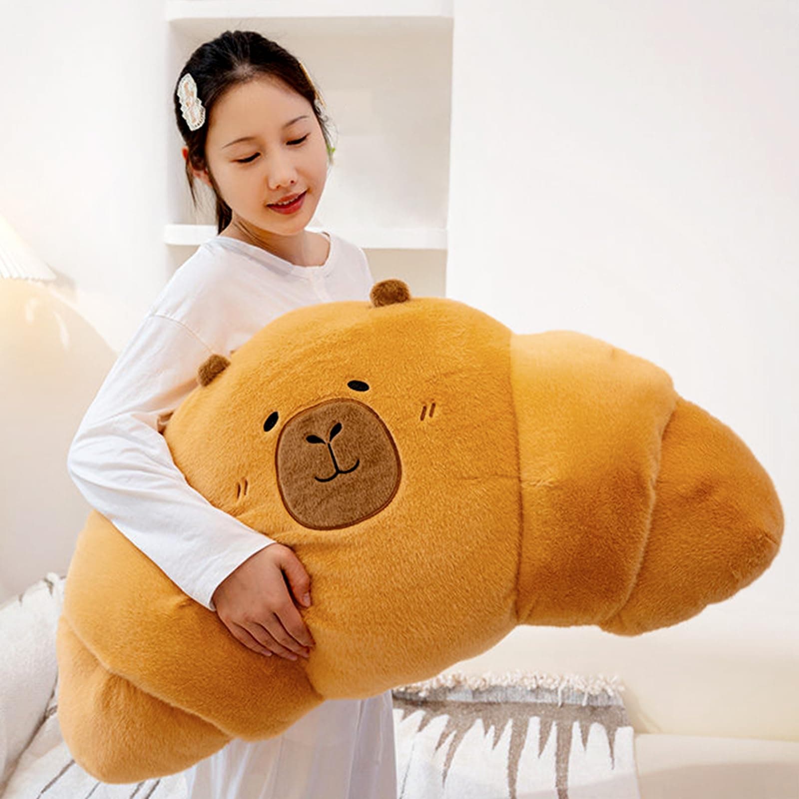 PEACH CAT Capybara Plush Pillow for Kids Soft Food Stuffed Animals 19.7" CroissantGift