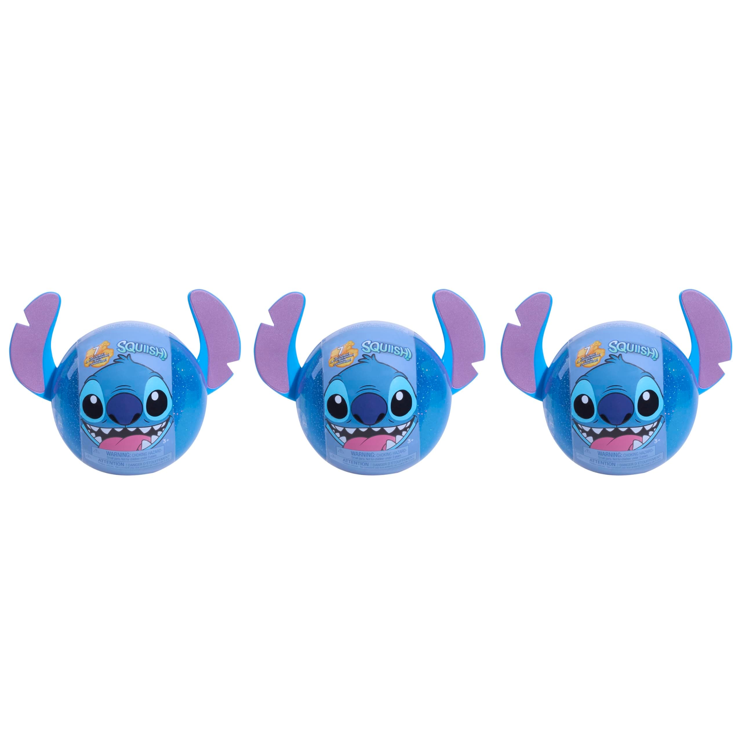Just Play Disney Stitch Squish-a-Stitch 3-Pack Mystery Glitter Figurines, 2-inch Squishy Fidget Toys, Blind Box for Kids