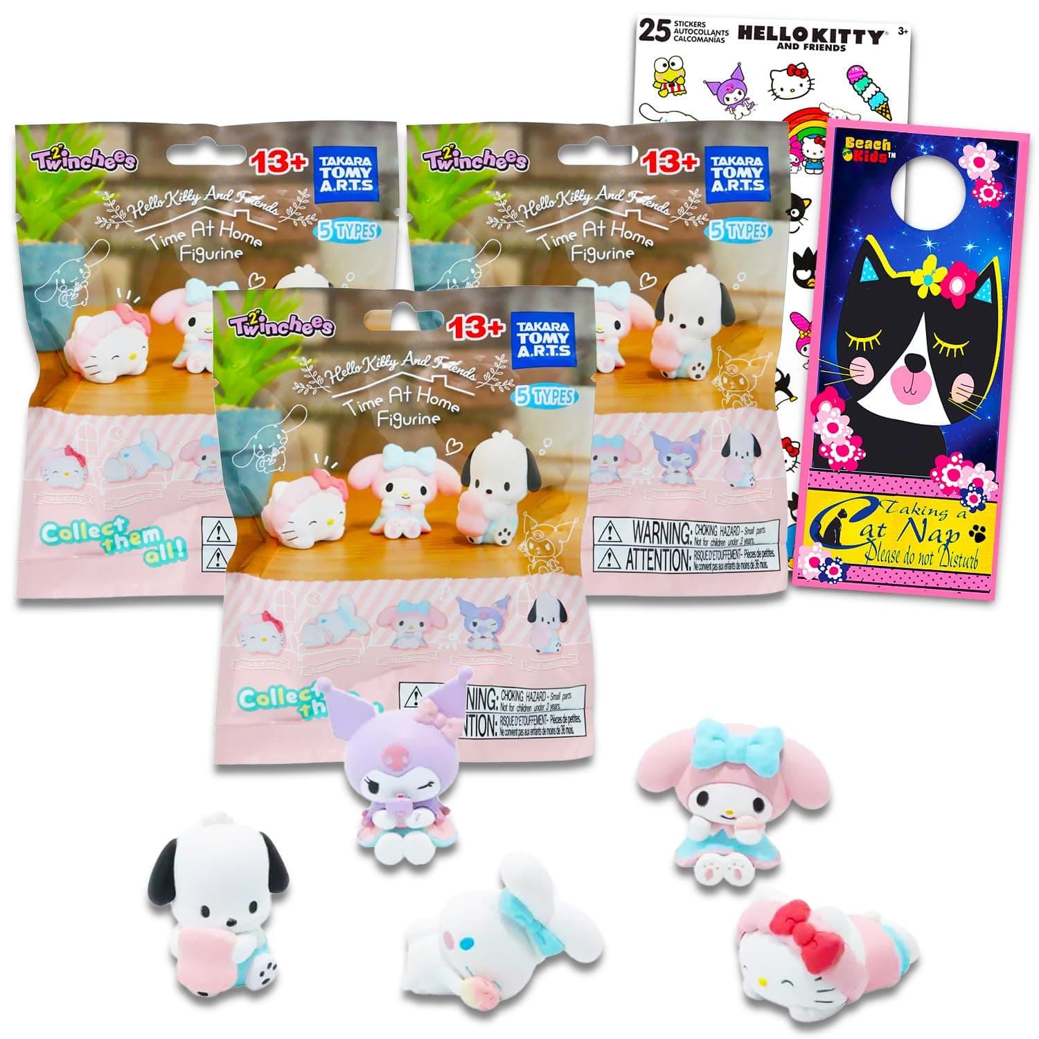 Hello Kitty Time at Home Blind Bags Set - 3 Pack Mystery Bundle | Mini Figures featuring Pochacco, My Melody, Kuromi | P