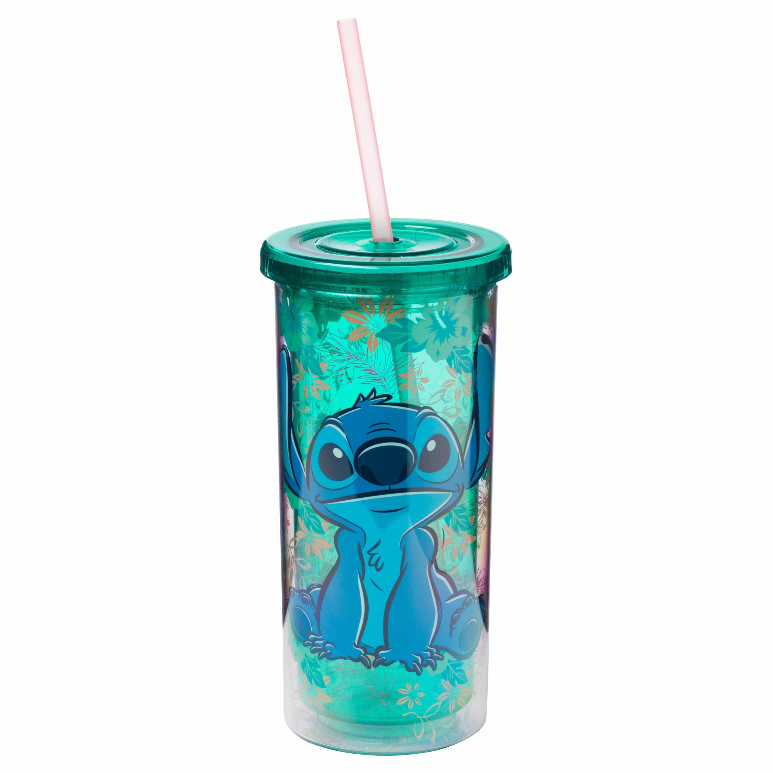 Silver Buffalo Disney Lilo and Stitch Tropical Pattern Plastic Tall Travel Cup for Adults, Outdoor Summer Party, 20 Ounc