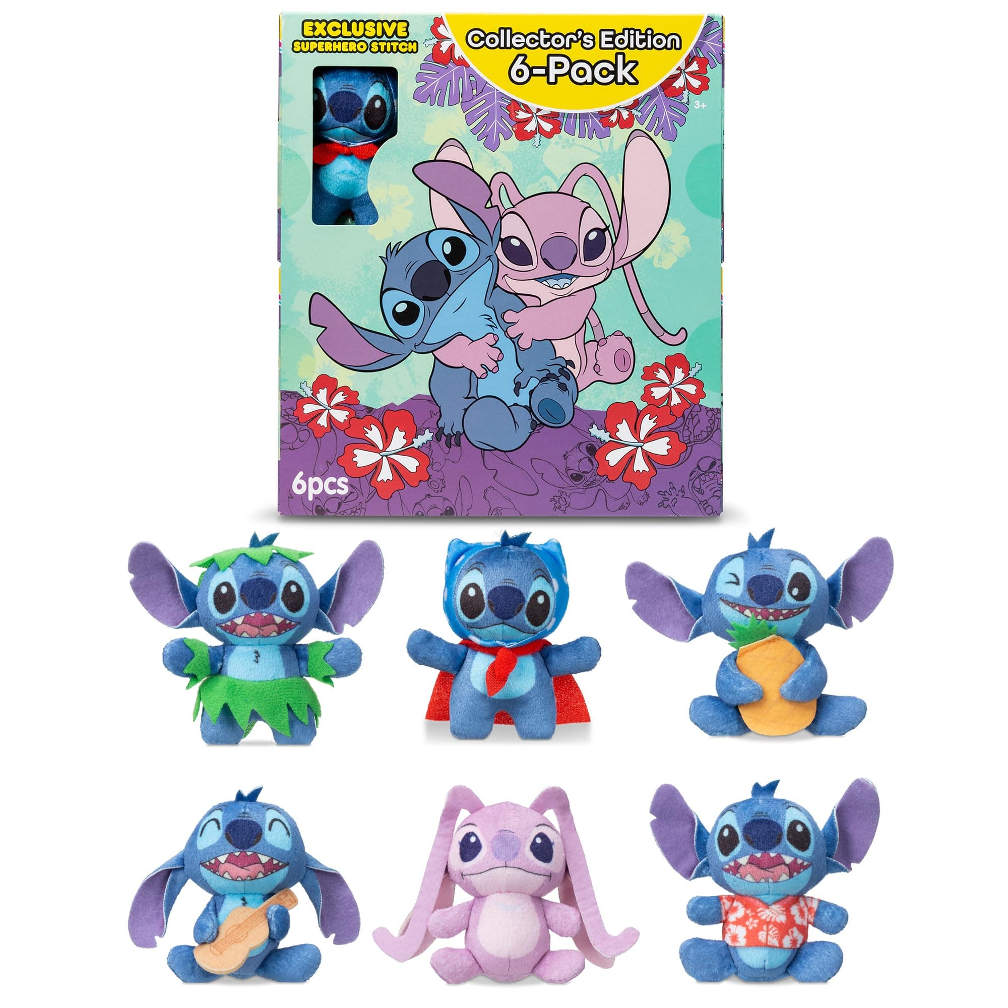 Disney Stitch 6 Pack Miniature Plush Figure - Soft Suffix Toy for Kids Ages 4+, Perfect Holiday Gift