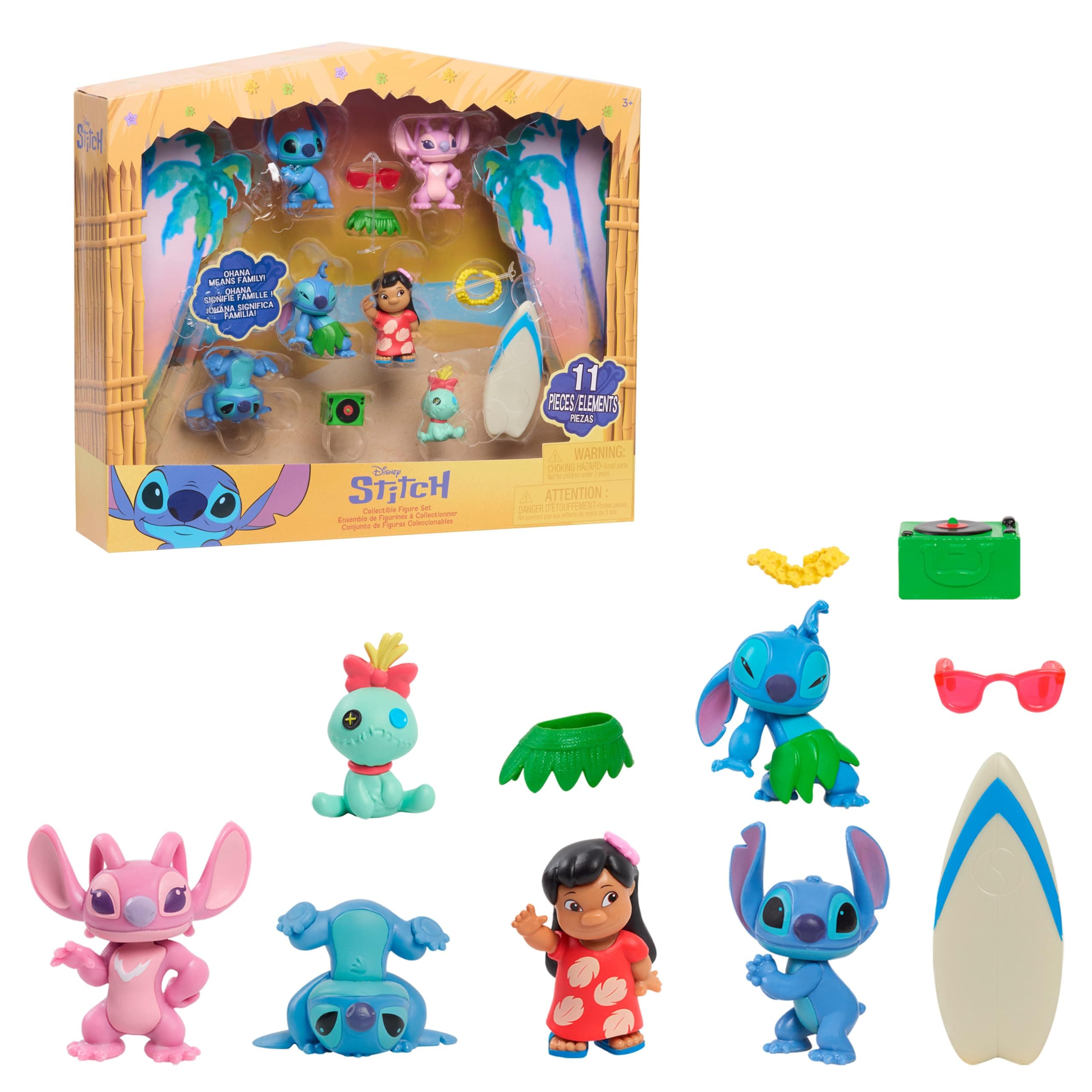 Just Play Disney Stitch Collectible Figure Set for Kids Ages 3+, Home Decoration, 11-Piece 2-inch Figurines Set with Acc