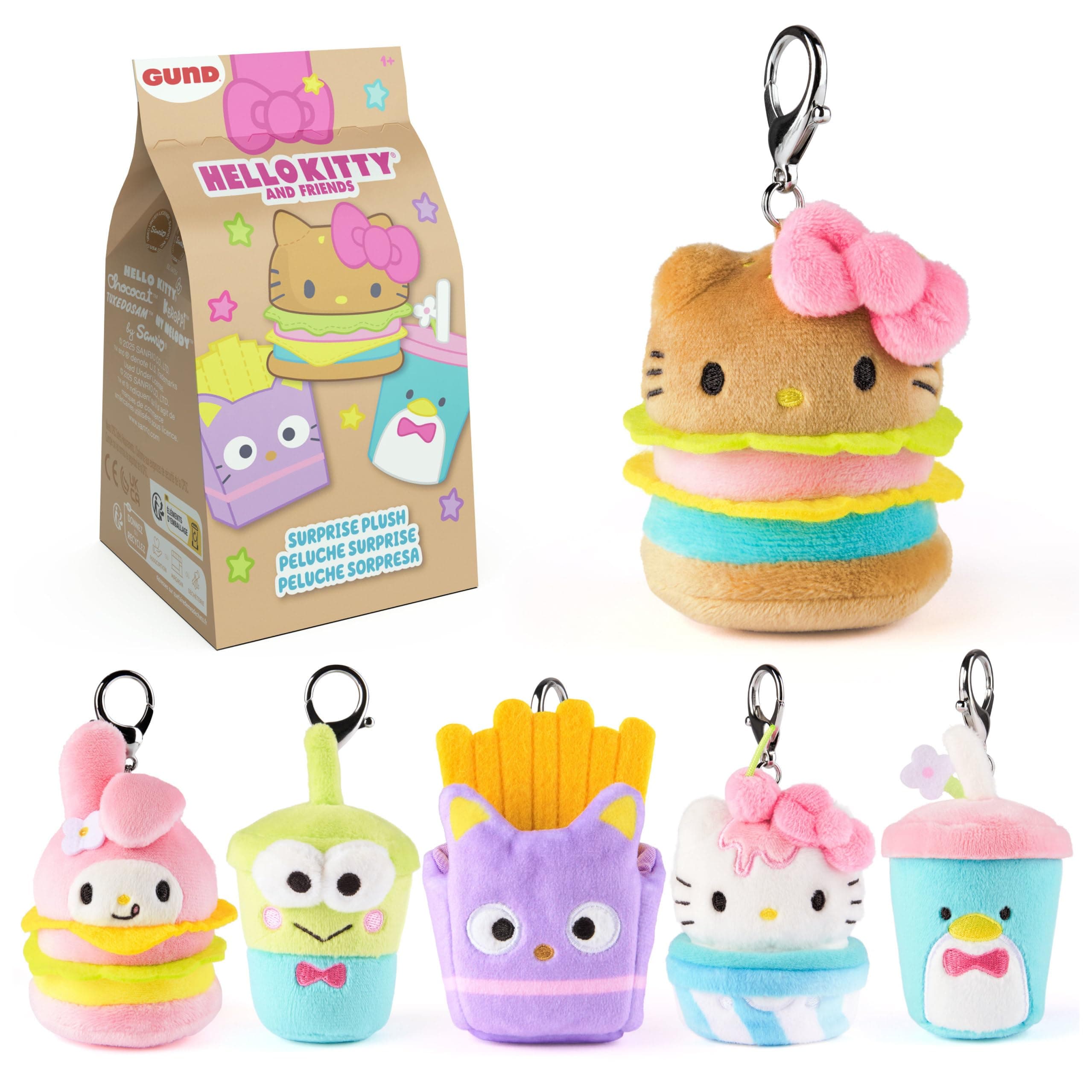 Hello Kitty and Friends Fast Food Surprise Plush Toy for Kids and Adults, Mystery Unboxing, Multicolor 4"
