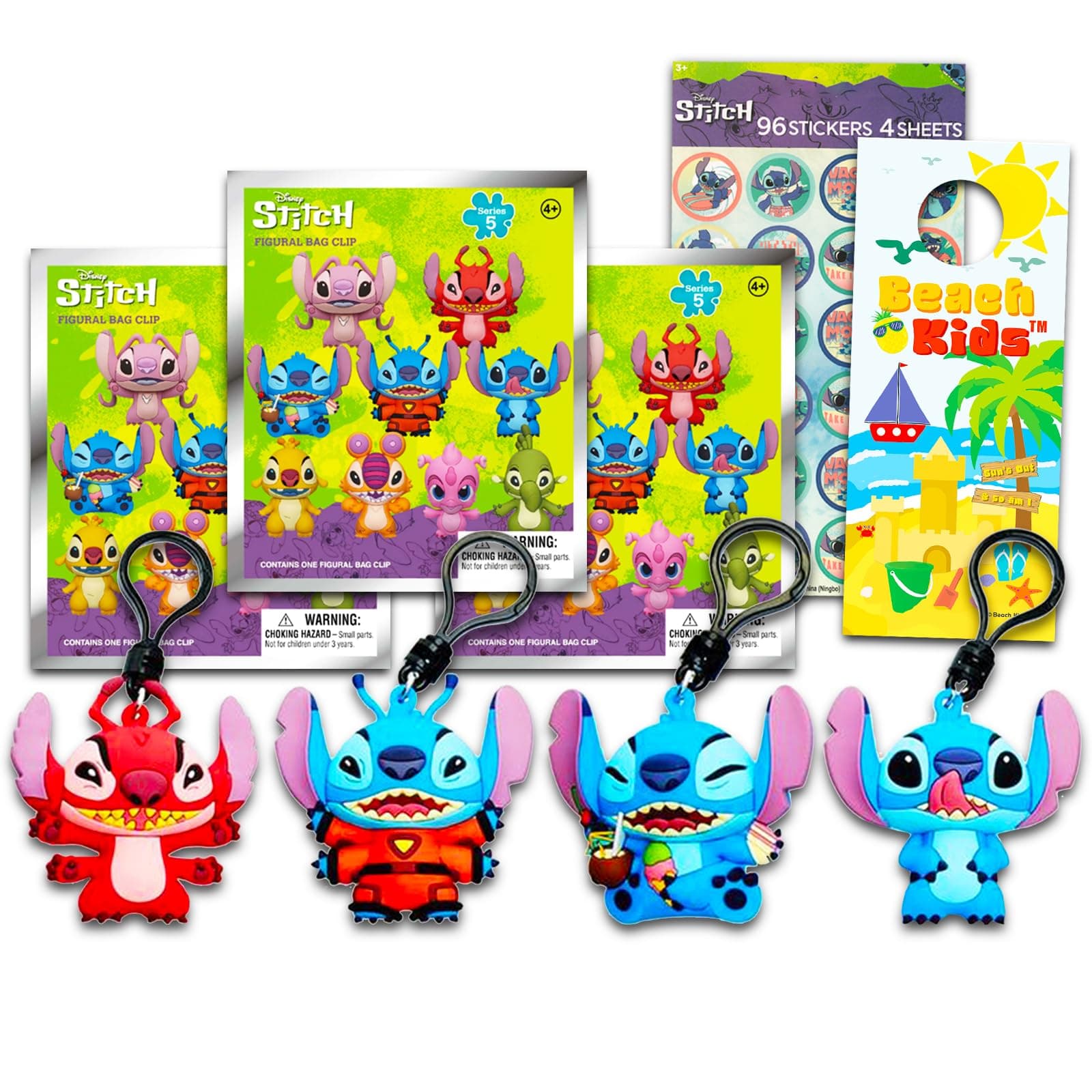 Disney Stitch Blind Bags for Kids, Boys, Girls - 3 Pack Party Favors with Keychain | Clip on Bags for Kids' Parties, Col